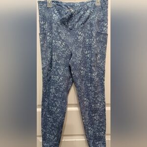 MTA Sports Womens Med Blue Patterned Leggings Sz L #0372